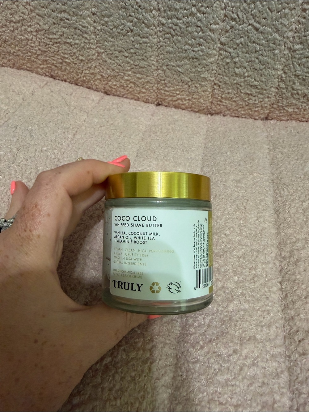 TRULY Coco Cloud Whipped Shave Butter — White Jar with Gold Lid